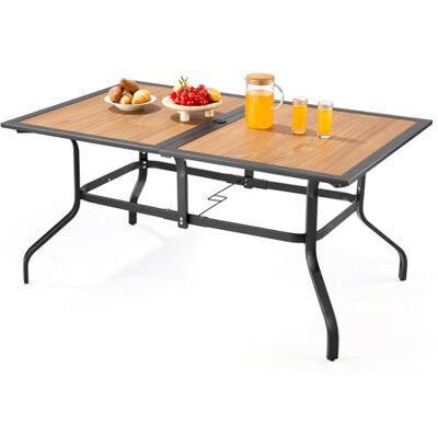 VEVOR Tavolo da Pranzo per Esterni, Tavolo da Bistrot da Giardino Rettangolare con Doghe in Acciaio Effetto Legno da 150 cm, con Foro per Ombrellone da 38 mm, Mobili da Esterno per Prato, Giardino VEVOR Tavolo da Pranzo per Esterni, Tavolo da Bistrot da Giardino Rettangolare con Doghe in Acciaio Effetto Legno da 150 cm, con Foro per Ombrellone da 38 mm, Mobili da Esterno per Prato, Giardino