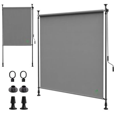 VOUNOT ® Tenda da Sole Verticale 100 x 310 cm Senza Fori con Manovella, Tenda Estensibile da Esterno Protezione Solare UV e Resistente alle Intemperie per Balcone, Terrazza e Giardino, Grigio VOUNOT ® Tenda da Sole Verticale 100 x 310 cm Senza Fori con Manovella, Tenda Estensibile da Esterno Protezione Solare UV e Resistente alle Intemperie per Balcone, Terrazza e Giardino, Grigio