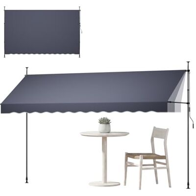 VEVOR Tenda da Sole Retrattile Manuale Misure 400 cm per Esterni, Copertura Parasole Protettiva, Colore Grigio Scuro, Altezza Regolabile, con Manovella, per Cortili Giardini Verande Ristoranti Bar VEVOR Tenda da Sole Retrattile Manuale Misure 400 cm per Esterni, Copertura Parasole Protettiva, Colore Grigio Scuro, Altezza Regolabile, con Manovella, per Cortili Giardini Verande Ristoranti Bar