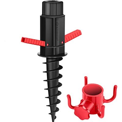 KESSER ® Supporto per ombrellone Ancoraggio a Terra Manicotto a Vite con Maniglie Pieghevole incl. Gancio per Appendere Puntale di Terra Flessibile per la Spiaggia o la Terra, Nero/Rosso KESSER ® Supporto per ombrellone Ancoraggio a Terra Manicotto a Vite con Maniglie Pieghevole incl. Gancio per Appendere Puntale di Terra Flessibile per la Spiaggia o la Terra, Nero/Rosso