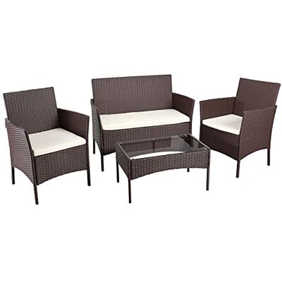 BAKAJI Set Salotto Completo di Divano 2 Poltrone e Tavolino in Vetro e Poly Rattan Struttura in Acciaio con Cuscini Sfoderabili Arredo Giardino Terrazzo (Marrone) BAKAJI Set Salotto Completo di Divano 2 Poltrone e Tavolino in Vetro e Poly Rattan Struttura in Acciaio con Cuscini Sfoderabili Arredo Giardino Terrazzo (Marrone)