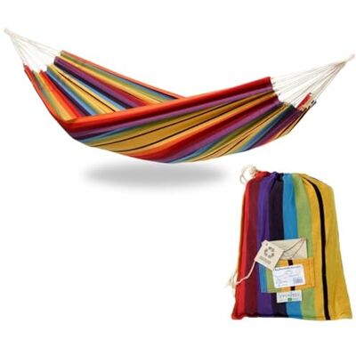 AMAZONAS Amaca classica XL Barbados Rainbow fatta a mano in Brasile fino a 200 kg di capacità di carico con 230 x 150 cm per 1-2 persone a strisce colorate AMAZONAS Amaca classica XL Barbados Rainbow fatta a mano in Brasile fino a 200 kg di capacità di carico con 230 x 150 cm per 1-2 persone a strisce colorate