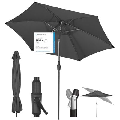 Sekey ® Ombrellone da 270 cm, con manovella e ribaltabile per auto, per terrazza, balcone e giardino, resistente al vento, stabile UPF 50+, grigio, rotondo Sekey ® Ombrellone da 270 cm, con manovella e ribaltabile per auto, per terrazza, balcone e giardino, resistente al vento, stabile UPF 50+, grigio, rotondo