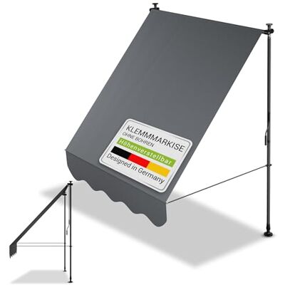 Juskys Tenda da Sole Manuale Kapstadt 150x120 cm Tenda da esterno regolabile, senza foratura, impermeabile, resistente ai raggi UV, verticale e diagonale Grigio Juskys Tenda da Sole Manuale Kapstadt 150x120 cm Tenda da esterno regolabile, senza foratura, impermeabile, resistente ai raggi UV, verticale e diagonale Grigio
