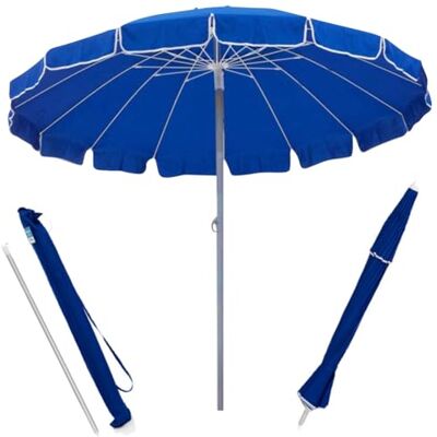 BAKAJI Ombrellone Antivento da Mare Spiaggia Giardino Diametro 220 cm con Palo in Alluminio 32mm Struttura a 16 Stecche in Fibra di Vetro e Rivestimento in Tessuto Poliestere 200g Anti UV (Blu) BAKAJI Ombrellone Antivento da Mare Spiaggia Giardino Diametro 220 cm con Palo in Alluminio 32mm Struttura a 16 Stecche in Fibra di Vetro e Rivestimento in Tessuto Poliestere 200g Anti UV (Blu)