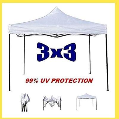 GrecoShop GAZEBO RICHIUDIBILE 3X3 Mt PADIGLIONE PIEGHEVOLE AUTOMATICO IMPERMEABILE A FISARMONICA COLORE BIANCO CON SACCA TELO DI COPERTURA adatto per Giardino Terrazza Fiera Feste Sagre Mercato Pic Nic Campeggio Bar Pub GrecoShop GAZEBO RICHIUDIBILE 3X3 Mt PADIGLIONE PIEGHEVOLE AUTOMATICO IMPERMEABILE A FISARMONICA COLORE BIANCO CON SACCA TELO DI COPERTURA adatto per Giardino Terrazza Fiera Feste Sagre Mercato Pic Nic Campeggio Bar Pub