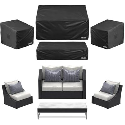 VEVOR Copertura per Mobili da Giardino, Set 4 Pezzi, Copertura per Mobili da Esterno, 420D Resistente e Impermeabile, per Tavolo e Sedie da Pranzo da Esterno, Divani, Sedie e Tavolini da Caffè, Nero VEVOR Copertura per Mobili da Giardino, Set 4 Pezzi, Copertura per Mobili da Esterno, 420D Resistente e Impermeabile, per Tavolo e Sedie da Pranzo da Esterno, Divani, Sedie e Tavolini da Caffè, Nero