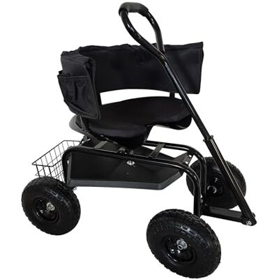 Relaxdays Sedile da Giardino su Ruote, vano portaoggetti, Nero Altezza regolabile, portata 150 kg Relaxdays Sedile da Giardino su Ruote, vano portaoggetti, Nero Altezza regolabile, portata 150 kg