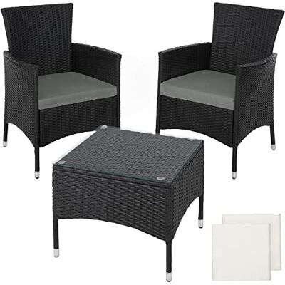 tectake ® Set da Giardino in Rattan Lucerna, Robusto Telaio in Acciaio, Set Sedie da Esterno, Tavolino Salotto con Piano in Vetro, Comodi Cuscini, Design Moderno Nero tectake ® Set da Giardino in Rattan Lucerna, Robusto Telaio in Acciaio, Set Sedie da Esterno, Tavolino Salotto con Piano in Vetro, Comodi Cuscini, Design Moderno Nero