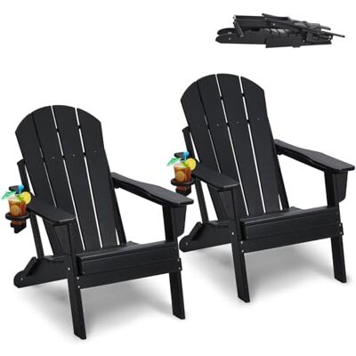 VEVOR Sedie Adirondack in Plastica Set di 2, Sedie da Esterno Pieghevoli Portatili Resistenti alle Intemperie per Patio con Portabicchieri, Bracciolo Rilassante Ergonomico, per Giardino Cortile, Nero VEVOR Sedie Adirondack in Plastica Set di 2, Sedie da Esterno Pieghevoli Portatili Resistenti alle Intemperie per Patio con Portabicchieri, Bracciolo Rilassante Ergonomico, per Giardino Cortile, Nero