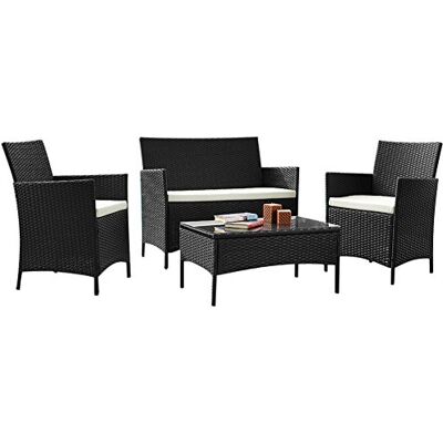 BAKAJI Set Salotto Completo di Divano 2 Poltrone e Tavolino in Vetro e Poly Rattan Struttura in Acciaio con Cuscini Sfoderabili Arredo Giardino Terrazzo (Nero) BAKAJI Set Salotto Completo di Divano 2 Poltrone e Tavolino in Vetro e Poly Rattan Struttura in Acciaio con Cuscini Sfoderabili Arredo Giardino Terrazzo (Nero)