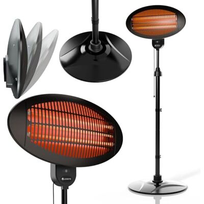Juskys stufa a infrarossi 2000W – Nero, riscaldatore da esterno con supporto telescopico & 3 potenze per balcone & patio Juskys stufa a infrarossi 2000W – Nero, riscaldatore da esterno con supporto telescopico & 3 potenze per balcone & patio