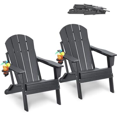 VEVOR Sedie Adirondack in Plastica Set 2, Sedie da Giardino Pieghevoli Portatili Resistenti alle Intemperie per Esterni, Portabicchieri, Bracciolo Rilassante Ergonomico, per Giardino Cortile, Grigio VEVOR Sedie Adirondack in Plastica Set 2, Sedie da Giardino Pieghevoli Portatili Resistenti alle Intemperie per Esterni, Portabicchieri, Bracciolo Rilassante Ergonomico, per Giardino Cortile, Grigio
