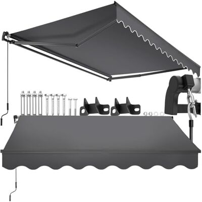 tectake ®, tenda da sole per esterno a bracci estensibili, avvolgibile, manovella, impermeabile, protezione UV, tessuto poliestere, struttura alluminio, veranda, balcone, terrazzo 250 x 200 cm Nero tectake ®, tenda da sole per esterno a bracci estensibili, avvolgibile, manovella, impermeabile, protezione UV, tessuto poliestere, struttura alluminio, veranda, balcone, terrazzo 250 x 200 cm Nero