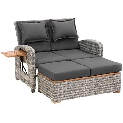 greemotion Sala in Rattan Bahia Style 3 in 1 con Parti in Teak, Divano da Giardino con Funzione Letto, Sgabello Incluso, Grigio, ca. 117 x 93 x 74 cm greemotion Sala in Rattan Bahia Style 3 in 1 con Parti in Teak, Divano da Giardino con Funzione Letto, Sgabello Incluso, Grigio, ca. 117 x 93 x 74 cm
