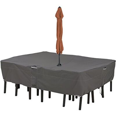 Classic Accessories Ravenna, set di copertura impermeabile per tavolo e sedie da patio rettangolare/ovale da 274 cm, con foro per ombrellone, 274 x 203 x 58 cm, grigio talpa scuro Classic Accessories Ravenna, set di copertura impermeabile per tavolo e sedie da patio rettangolare/ovale da 274 cm, con foro per ombrellone, 274 x 203 x 58 cm, grigio talpa scuro