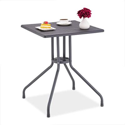 Relaxdays Tavolino da Giardino, HLP: 75x61x61 cm, Tavolo Quadrato da Balcone, Plastica Effetto Legno e Acciaio, Grigio Relaxdays Tavolino da Giardino, HLP: 75x61x61 cm, Tavolo Quadrato da Balcone, Plastica Effetto Legno e Acciaio, Grigio