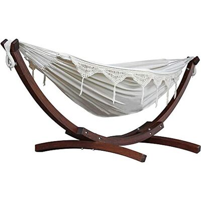 Vivere Amaca Doppio Cotone con Solid Pine Arc Stand, Naturale Vivere Amaca Doppio Cotone con Solid Pine Arc Stand, Naturale