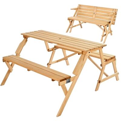 VEVOR Tavolo da Picnic Trasformabile Intercambiabile, Set Tavolo e Panca in Legno per Esterni, Panca Pieghevole Portatile con Foro per Ombrellone, Mobili da Pranzo per Patio per Giardino, Marrone VEVOR Tavolo da Picnic Trasformabile Intercambiabile, Set Tavolo e Panca in Legno per Esterni, Panca Pieghevole Portatile con Foro per Ombrellone, Mobili da Pranzo per Patio per Giardino, Marrone