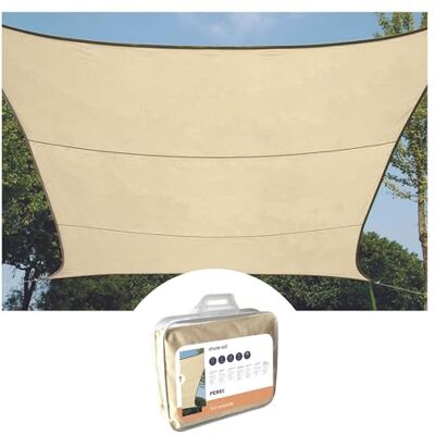 Perel Telo ombreggiante quadrato 5 x 5 m in HDPE traspirante e permeabile per giardino e terrazza, protezione UV 90%, effetto rinfrescante, colore champagne Perel Telo ombreggiante quadrato 5 x 5 m in HDPE traspirante e permeabile per giardino e terrazza, protezione UV 90%, effetto rinfrescante, colore champagne