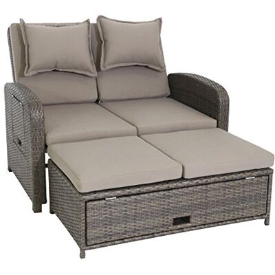 greemotion Divano da Giardino Bahia in Rattan con Isola Divano Letto da Esterno Marrone con Cuscini Sofa da Giardino a 2 posti inclinabile con tavoli a Lato greemotion Divano da Giardino Bahia in Rattan con Isola Divano Letto da Esterno Marrone con Cuscini Sofa da Giardino a 2 posti inclinabile con tavoli a Lato
