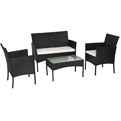Happy Garden Set di mobili da Giardino in Resina Nera Intrecciata a 4 posti Cuscini Crema Happy Garden Set di mobili da Giardino in Resina Nera Intrecciata a 4 posti Cuscini Crema