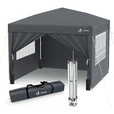 VOUNOT ® Gazebo 3x3m Pieghevole con 4 Parti Laterali, Gazebo da Giardino Tenda Padiglione Pop up con 4 Sacchi di Sabbia di Peso e Sacca di Trasporto, Colore Grigio VOUNOT ® Gazebo 3x3m Pieghevole con 4 Parti Laterali, Gazebo da Giardino Tenda Padiglione Pop up con 4 Sacchi di Sabbia di Peso e Sacca di Trasporto, Colore Grigio