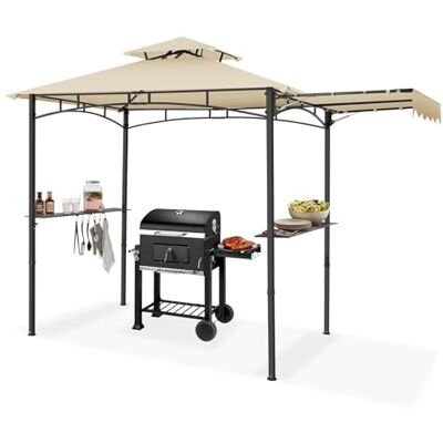 tectake ® Gazebo per Barbecue 316 x 150 x 250 cm, Gazebo Esterno Resistente alle intemperie, Telo Impermeabile Protezione UV, Doppio Tetto Antivento, 2 Ripiani, Apribottiglie Integrato Sabbia tectake ® Gazebo per Barbecue 316 x 150 x 250 cm, Gazebo Esterno Resistente alle intemperie, Telo Impermeabile Protezione UV, Doppio Tetto Antivento, 2 Ripiani, Apribottiglie Integrato Sabbia