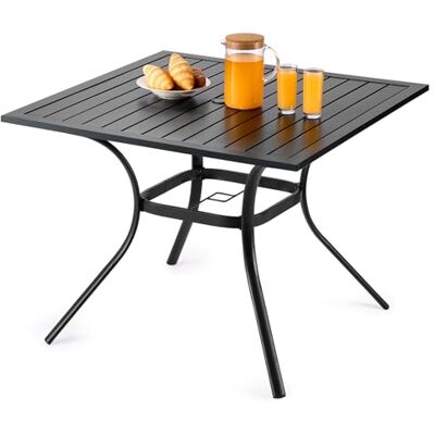 VEVOR Tavolo da Pranzo per Esterni, Tavoli da Bistrot da Giardino Quadrati in Metallo con Doghe in Acciaio da 94 cm, con Foro per Ombrellone da 38 mm, Mobili da Esterno, per Prato, Veranda, Nero VEVOR Tavolo da Pranzo per Esterni, Tavoli da Bistrot da Giardino Quadrati in Metallo con Doghe in Acciaio da 94 cm, con Foro per Ombrellone da 38 mm, Mobili da Esterno, per Prato, Veranda, Nero