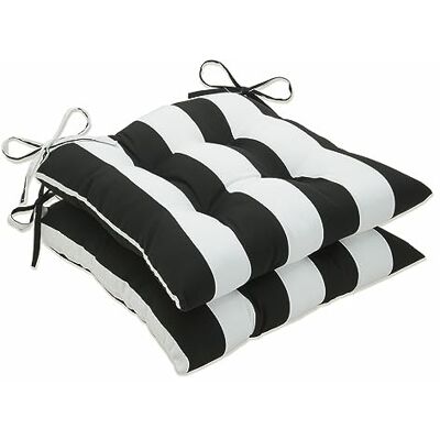 Pillow Perfect Outdoor Indoor Cabana Stripe Nero Cuscino Seduta (Set di 2), 19 X 18.5 X 5 Pillow Perfect Outdoor Indoor Cabana Stripe Nero Cuscino Seduta (Set di 2), 19 X 18.5 X 5