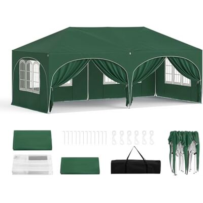 WOLTU Gazebo Pieghevole richiudibile Pop Up 3x6m Pannelli Laterali Verde WOLTU Gazebo Pieghevole richiudibile Pop Up 3x6m Pannelli Laterali Verde