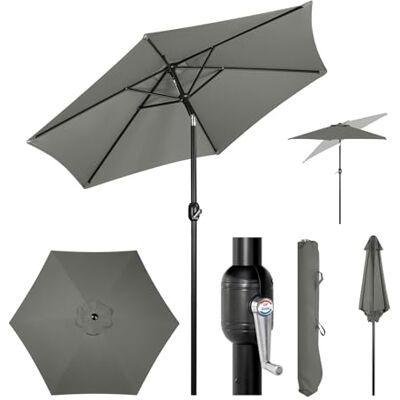 WOLTU Ombrellone da Giardino, Ombrellone da Spiaggia Grande con Manovella, da Esterno, Protezione UV per Terrazza, Mare, Piscina, Diametro 270cm, Grigio Scuro WOLTU Ombrellone da Giardino, Ombrellone da Spiaggia Grande con Manovella, da Esterno, Protezione UV per Terrazza, Mare, Piscina, Diametro 270cm, Grigio Scuro
