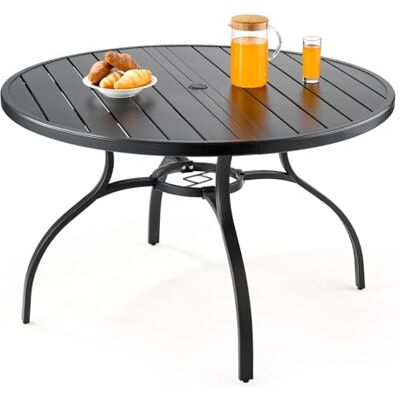 VEVOR Tavolo da Pranzo per Esterni, Tavolo da Bistrot da Giardino Rotondo in Metallo con Doghe in Acciaio da 120 cm, con Foro per Ombrellone da 38 mm, Mobili da Esterno per Prato, Giardino VEVOR Tavolo da Pranzo per Esterni, Tavolo da Bistrot da Giardino Rotondo in Metallo con Doghe in Acciaio da 120 cm, con Foro per Ombrellone da 38 mm, Mobili da Esterno per Prato, Giardino