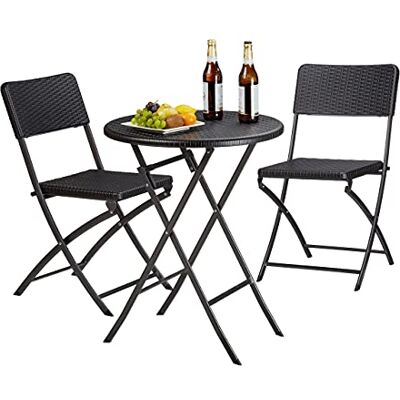 Relaxdays Set Mobili da Giardino BASTIAN, Tavolo e Sedie Campeggio, Pieghevoli, Rattan, HxLxP 75,5x60x60 cm, Nero Relaxdays Set Mobili da Giardino BASTIAN, Tavolo e Sedie Campeggio, Pieghevoli, Rattan, HxLxP 75,5x60x60 cm, Nero