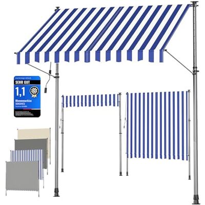 SONGMICS Tenda da Sole Avvolgibile, Tendalino Parasole Retrattile Manuale, Regolabile in Altezza con Manovella per Balcone Giardino Patio, 250 x 120 cm, Blu e Bianco GSA252QZ01 SONGMICS Tenda da Sole Avvolgibile, Tendalino Parasole Retrattile Manuale, Regolabile in Altezza con Manovella per Balcone Giardino Patio, 250 x 120 cm, Blu e Bianco GSA252QZ01