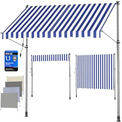 SONGMICS Tenda da Sole Avvolgibile, Tendalino Parasole Retrattile Manuale, Regolabile in Altezza con Manovella per Balcone Giardino Patio, 300 x 120 cm, Blu e Bianco GSA302QZ01 SONGMICS Tenda da Sole Avvolgibile, Tendalino Parasole Retrattile Manuale, Regolabile in Altezza con Manovella per Balcone Giardino Patio, 300 x 120 cm, Blu e Bianco GSA302QZ01