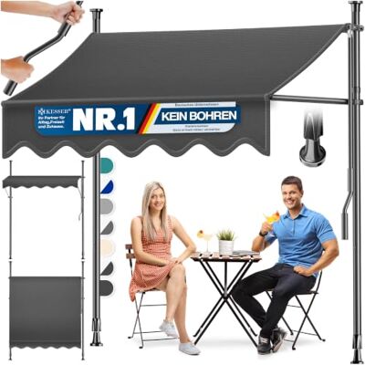 KESSER ® Tenda da Sole a Morsetto con manovella per Balcone, Tenda da Sole per Balcone, Regolabile in Altezza, Idrorepellente, Protezione Solare, Copertura per terrazze, Antracite, 300cm KESSER ® Tenda da Sole a Morsetto con manovella per Balcone, Tenda da Sole per Balcone, Regolabile in Altezza, Idrorepellente, Protezione Solare, Copertura per terrazze, Antracite, 300cm