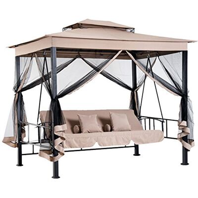 BAKAJI Gazebo Parasole da Giardino con Dondolo Letto e Zanzariere 3 posti, Modello Extra-Lusso Cleopatra, Amaca Altalena Trasformabile in Letto Matrimoniale, Colore Beige BAKAJI Gazebo Parasole da Giardino con Dondolo Letto e Zanzariere 3 posti, Modello Extra-Lusso Cleopatra, Amaca Altalena Trasformabile in Letto Matrimoniale, Colore Beige