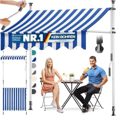KESSER ® Tenda da Sole a Morsetto con manovella per Balcone, Tenda da Sole per Balcone, Regolabile in Altezza, Idrorepellente, Protezione Solare, Copertura per terrazze, Blu Bianco, 250cm KESSER ® Tenda da Sole a Morsetto con manovella per Balcone, Tenda da Sole per Balcone, Regolabile in Altezza, Idrorepellente, Protezione Solare, Copertura per terrazze, Blu Bianco, 250cm
