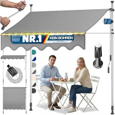 KESSER ® Tenda da sole con manovella e catena luminosa a LED, tenda da sole senza fori, resistente ai raggi UV, regolabile in altezza e impermeabile, protezione solare per balcone, terrazza e giardino KESSER ® Tenda da sole con manovella e catena luminosa a LED, tenda da sole senza fori, resistente ai raggi UV, regolabile in altezza e impermeabile, protezione solare per balcone, terrazza e giardino