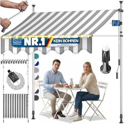 KESSER Tenda da sole con manovella e catena luminosa a LED, tenda da sole per balcone, tenda da sole senza fori, resistente ai raggi UV, regolabile in altezza e impermeabile, protezione solare per KESSER Tenda da sole con manovella e catena luminosa a LED, tenda da sole per balcone, tenda da sole senza fori, resistente ai raggi UV, regolabile in altezza e impermeabile, protezione solare per