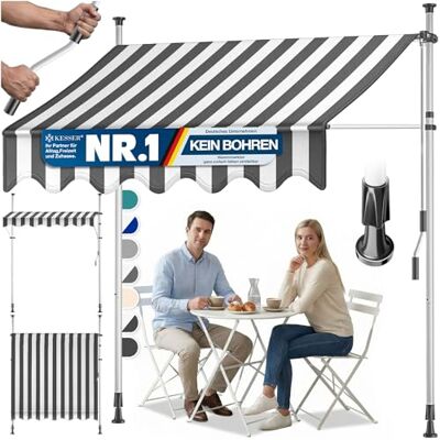 KESSER ® Tenda da Sole a Morsetto con manovella per Balcone, Tenda da Sole per Balcone, Regolabile in Altezza, Idrorepellente, Protezione Solare, Copertura per terrazze, Bianco Grigio, 300cm KESSER ® Tenda da Sole a Morsetto con manovella per Balcone, Tenda da Sole per Balcone, Regolabile in Altezza, Idrorepellente, Protezione Solare, Copertura per terrazze, Bianco Grigio, 300cm