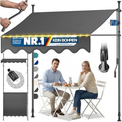KESSER ® Tenda da sole con manovella e ghirlanda luminosa a LED Balcone senza fori Tendalino resistente ai raggi UV, regolabile in altezza e impermeabile Protezione solare per balcone, terrazza e KESSER ® Tenda da sole con manovella e ghirlanda luminosa a LED Balcone senza fori Tendalino resistente ai raggi UV, regolabile in altezza e impermeabile Protezione solare per balcone, terrazza e