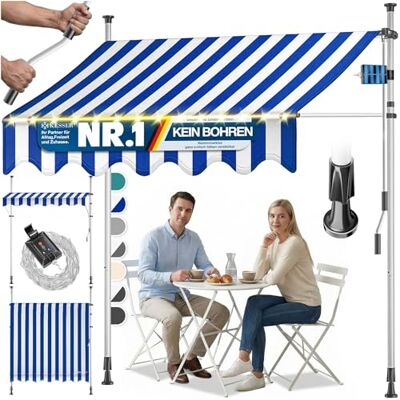 KESSER ® Tenda da sole con manovella e catena luminosa a LED, tenda da sole senza fori, resistente ai raggi UV, regolabile in altezza e impermeabile, protezione solare per balcone, terrazza e giardino KESSER ® Tenda da sole con manovella e catena luminosa a LED, tenda da sole senza fori, resistente ai raggi UV, regolabile in altezza e impermeabile, protezione solare per balcone, terrazza e giardino