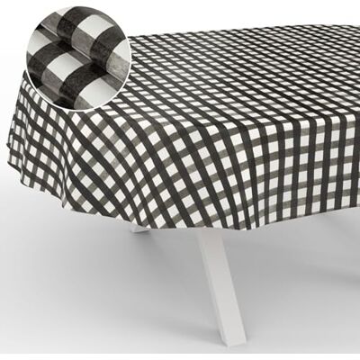 ANRO Tovaglia in tela cerata, lavabile, da giardino, per interni ed esterni, ovale, 180 x 140 cm, con bordo tagliato, a quadri, colore nero ANRO Tovaglia in tela cerata, lavabile, da giardino, per interni ed esterni, ovale, 180 x 140 cm, con bordo tagliato, a quadri, colore nero