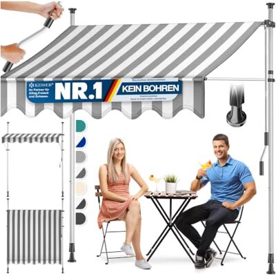 KESSER ® Tenda da Sole a Morsetto con manovella per Balcone, Tenda da Sole per Balcone, Regolabile in Altezza, Idrorepellente, Protezione Solare, Copertura per terrazze, Bianco Grigio, 300cm KESSER ® Tenda da Sole a Morsetto con manovella per Balcone, Tenda da Sole per Balcone, Regolabile in Altezza, Idrorepellente, Protezione Solare, Copertura per terrazze, Bianco Grigio, 300cm
