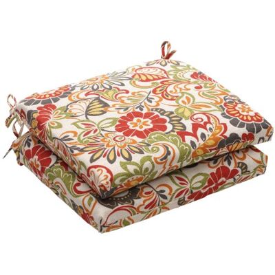 Pillow Perfect Indoor/Outdoor Multicolored Modern Floral Square Seat Cushion, 2-Pack Pillow Perfect Indoor/Outdoor Multicolored Modern Floral Square Seat Cushion, 2-Pack
