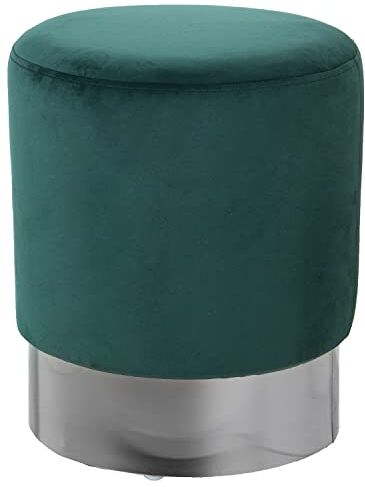 DRW Pouf Rotondo in Velluto Verde Scuro e Argento 35 x 42 cm, Multicolore, estandar