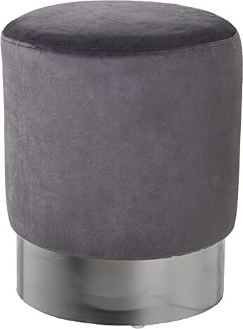 DRW Pouf Rotondo in Velluto Grigio e Argento 35 x 42 cm, Multicolore, estandar