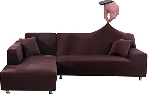 Jaotto Copridivano con Penisola Elasticizzato A Sinistra Destra, Fodere Copridivano Angolare Universale, Copridivano Antigraffio Gatto Chaise Longue Sofa Cover a Forma di L(1 Posto+2 Posti,Caffè)